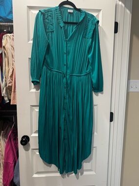 Chico's Teal Button-Front Pleated Midi Dress